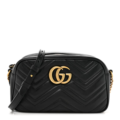 Gucci Calfskin Matelasse Small GG Marmont Chain Shoulder Bag Black 1 of 14
