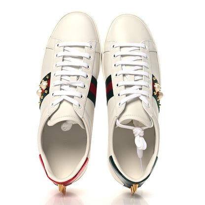 Gucci Calfskin Web Pearl Studded Womens Ace Sneakers 39.5 White 2 of 10
