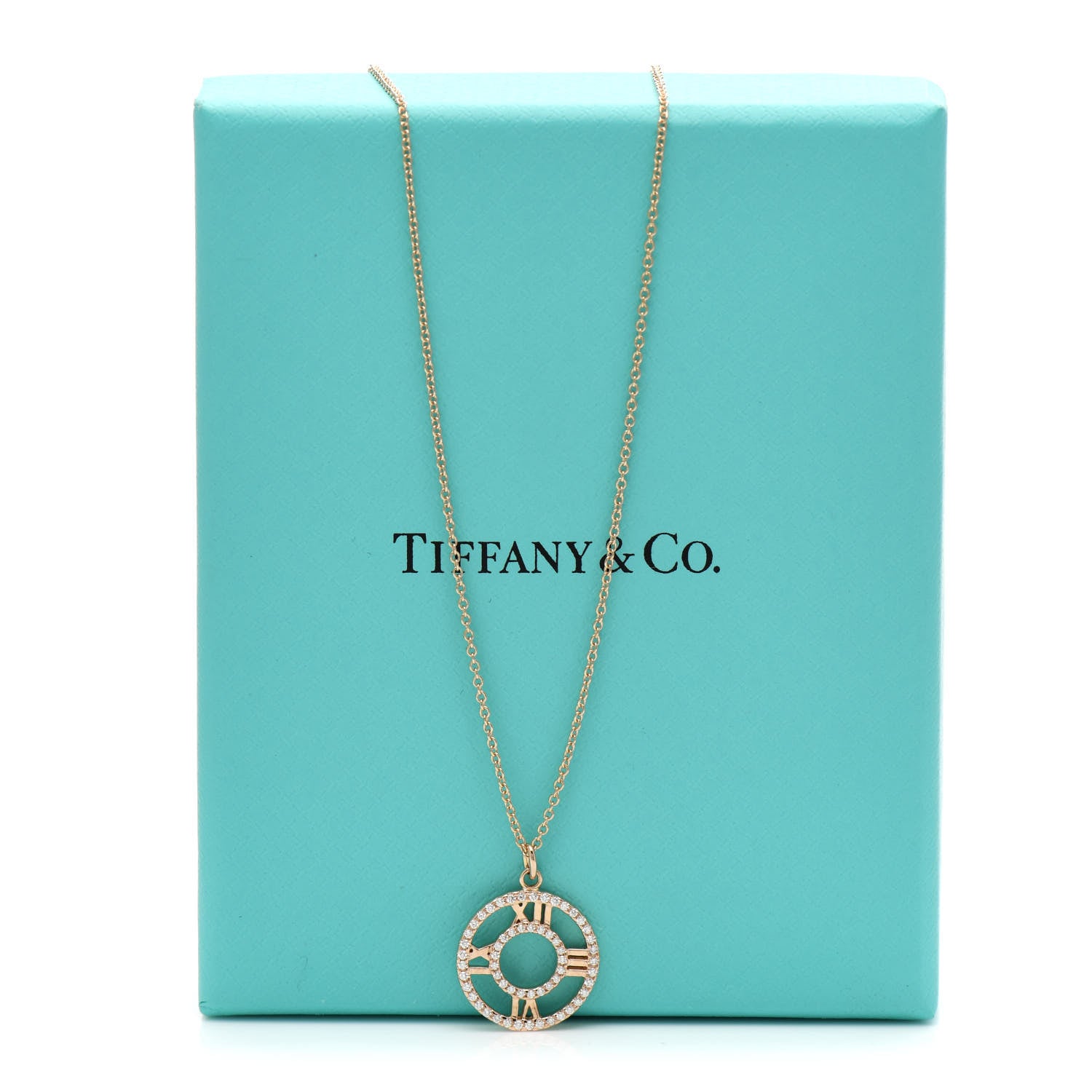 Tiffany 18K Rose Gold Diamond Small Atlas Open Pave Pendant Necklace 5 of 5