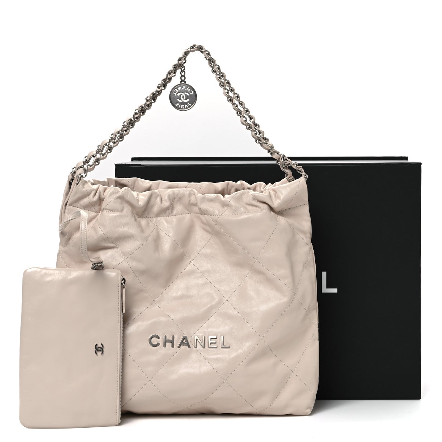 Shiny Calfskin Quilted Chanel 22 Ecru