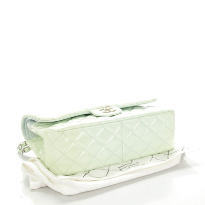 Chanel Patent Quilted Jumbo Double Flap Light Green 4 of 9