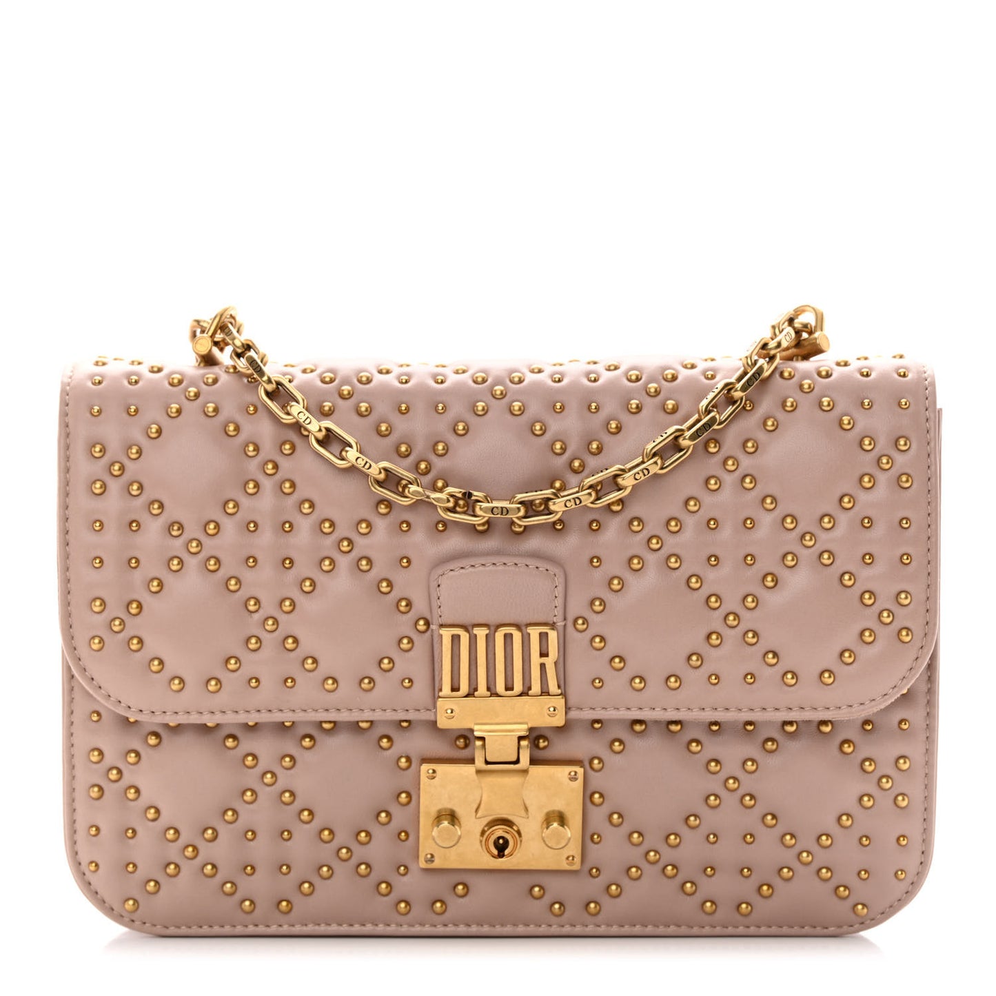 Lambskin Cannage Studded Large Dioraddict Flap Bag Nude