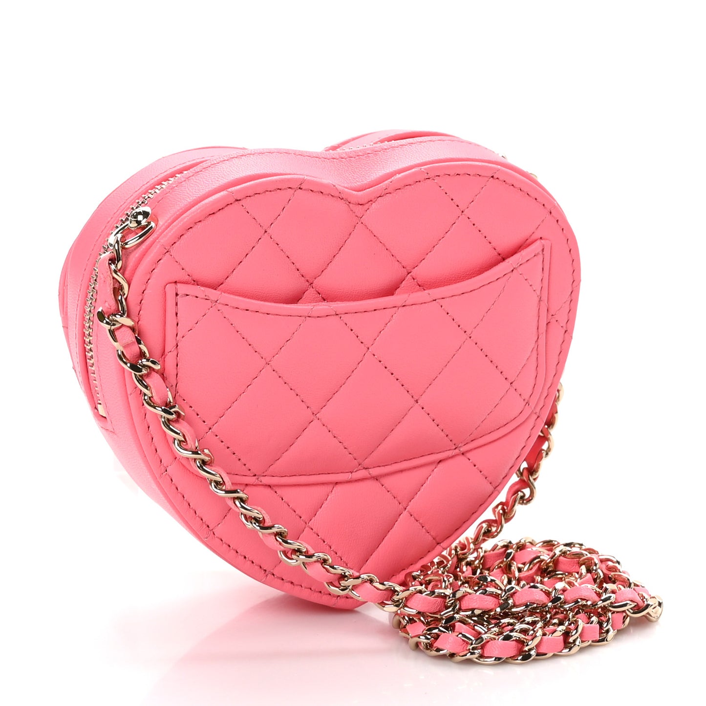 Lambskin Quilted CC In Love Heart Clutch With Chain Pink