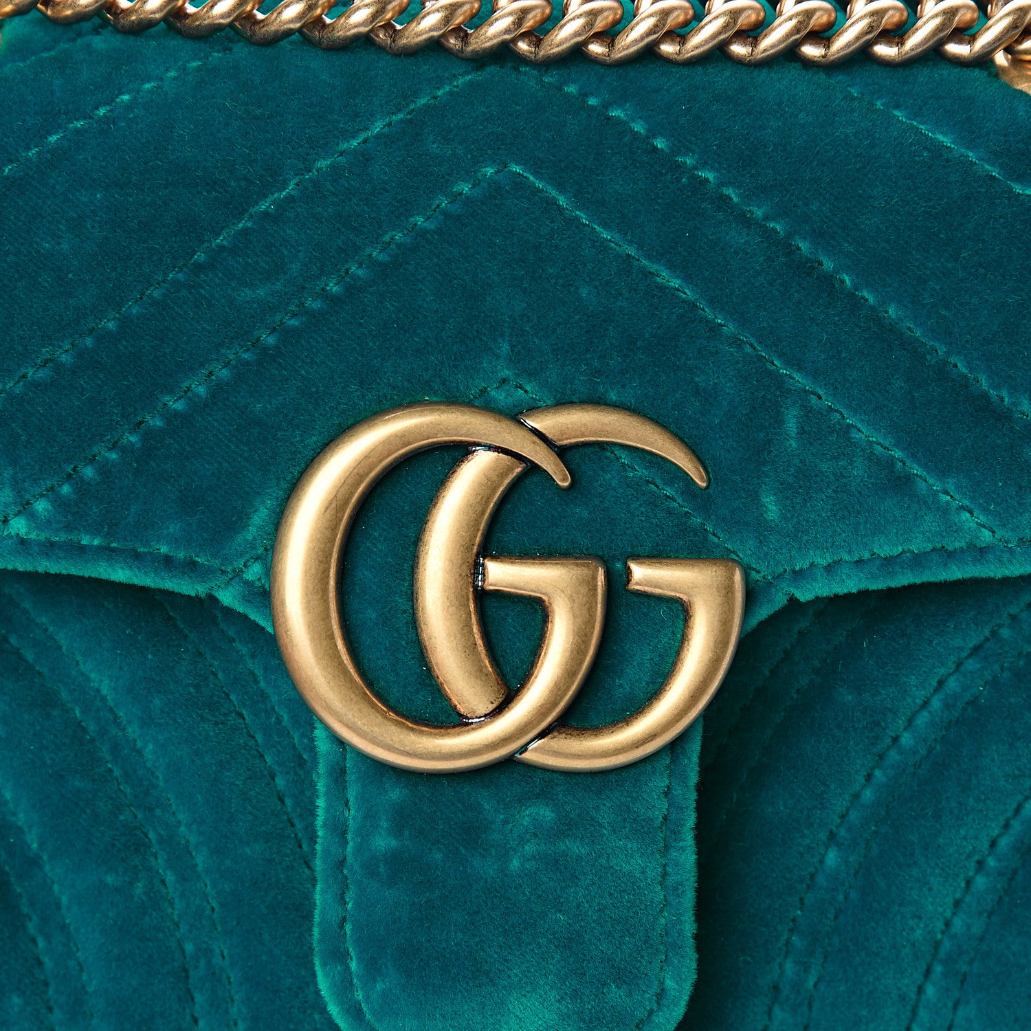 Gucci Velvet Matelasse Mini GG Marmont Shoulder Bag Pavone Cyan 9 of 9