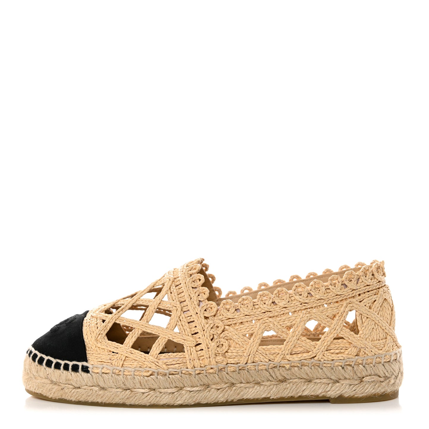 Raffia Fabric CC Espadrilles 36 Beige Black