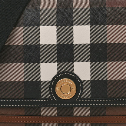 Burberry Calfskin Giant Check E-Canvas Note Crossbody Bag Dark Birch Brown 7 of 9