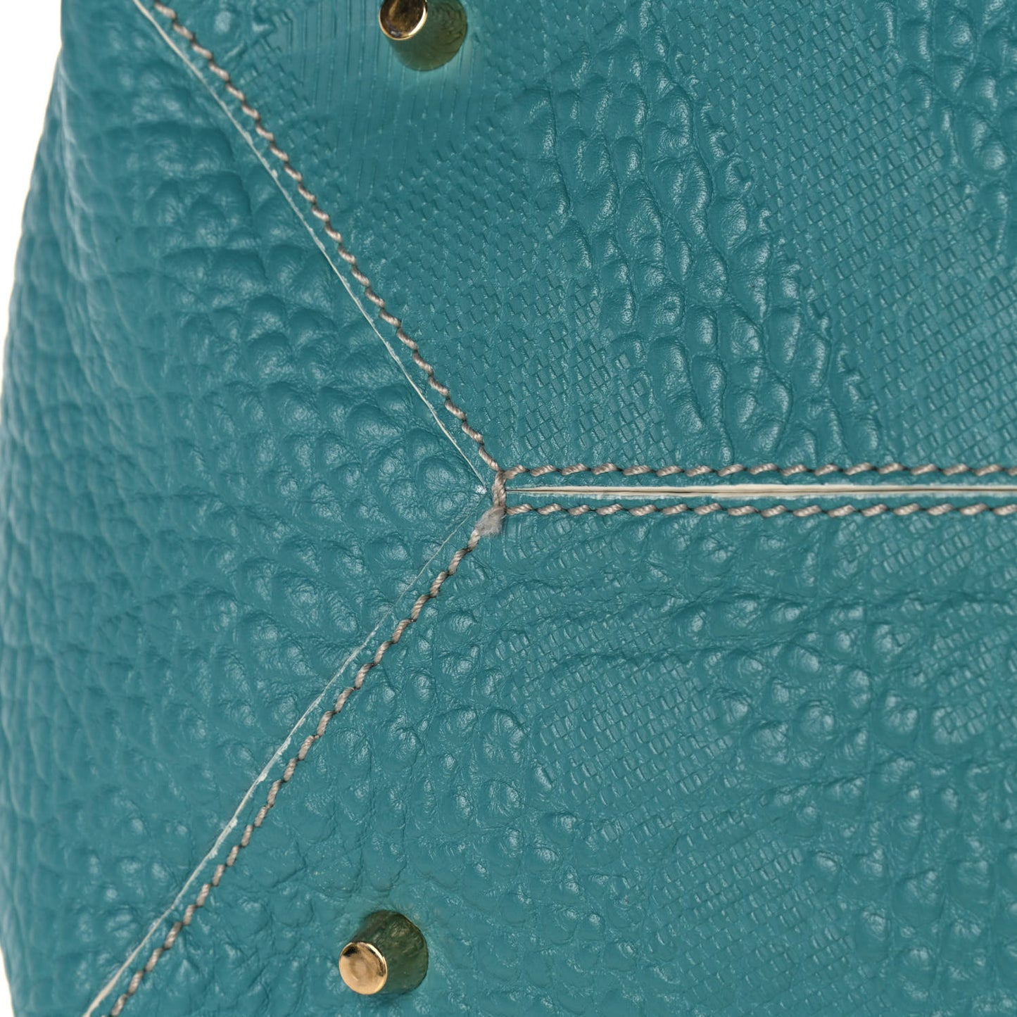 Signature Grain Calfskin Check Embossed Small Canterbury Tote Aqua Green