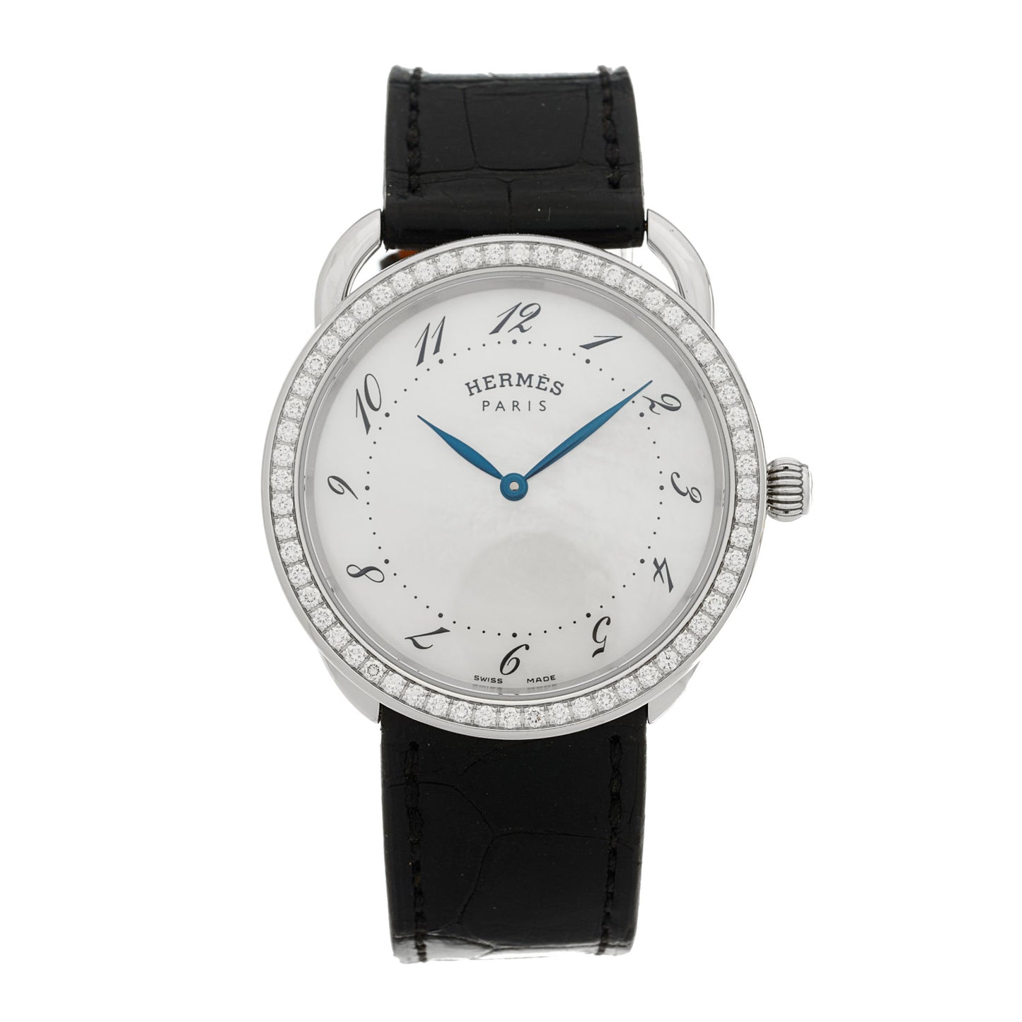 Stainless Steel Alligator Diamond Bezel Mother of Pearl 38mm Arceau Quartz Watch Noir