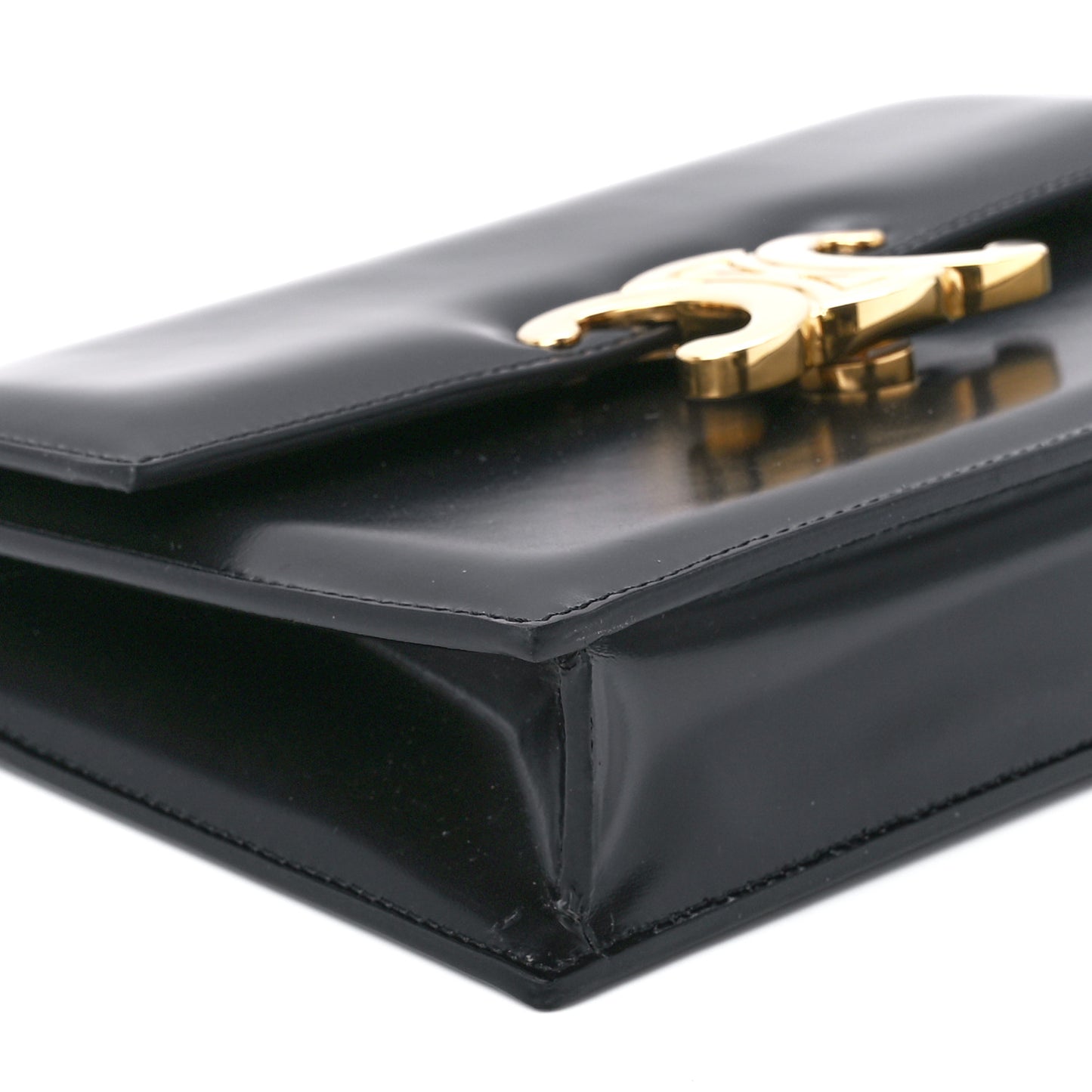 Shiny Calfskin Triomphe Soir Clutch Black