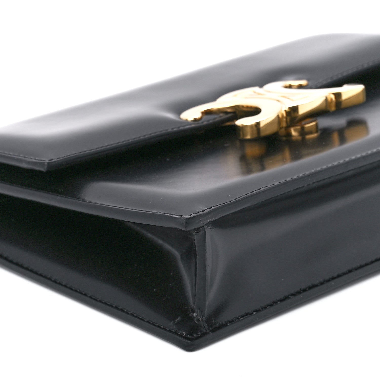 Celine Shiny Calfskin Triomphe Soir Clutch Black 8 of 10