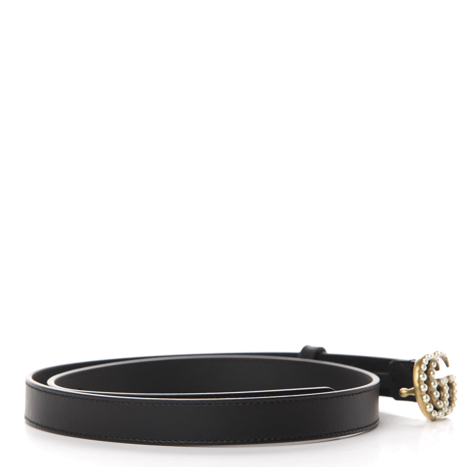 Gucci Moon Calfskin Pearl Double G 20mm Belt 80 32 Black Cream 2 of 4