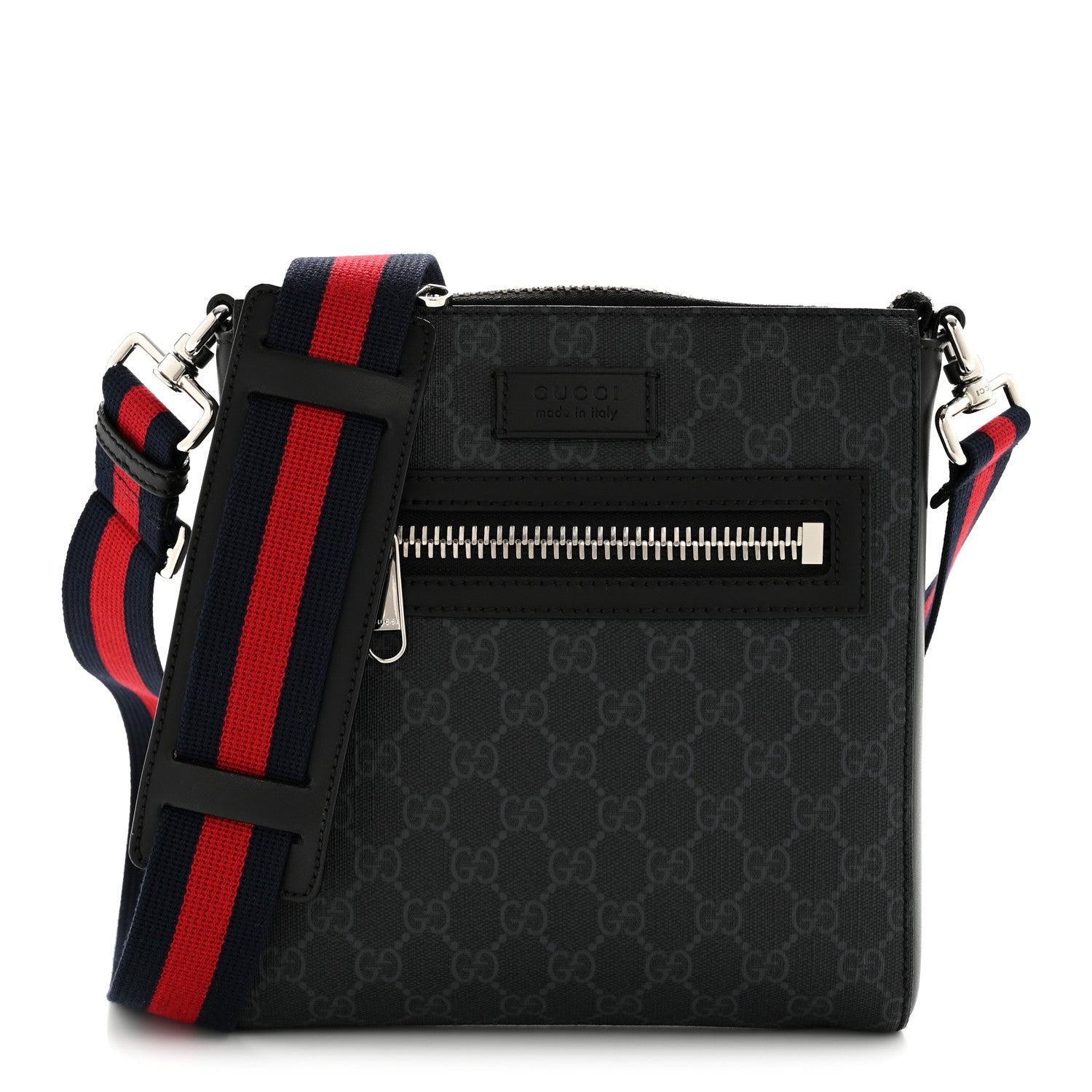 Gucci GG Supreme Monogram Web Small Flat Messenger Bag Black Grey 1 of 13