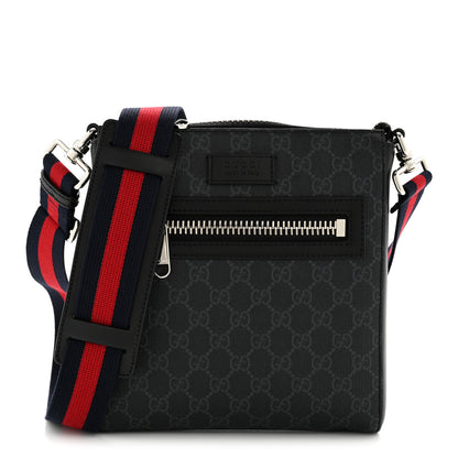 Gucci GG Supreme Monogram Web Small Flat Messenger Bag Black Grey 1 of 13