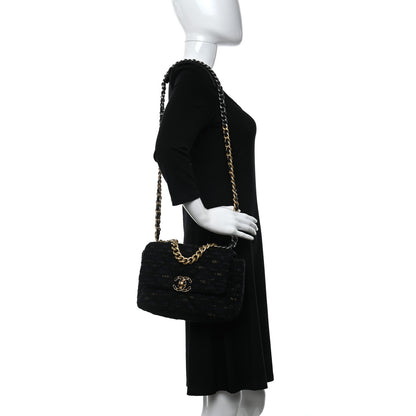 Chanel Tweed Quilted Medium Chanel 19 Flap Black Navy Gold 2 of 12