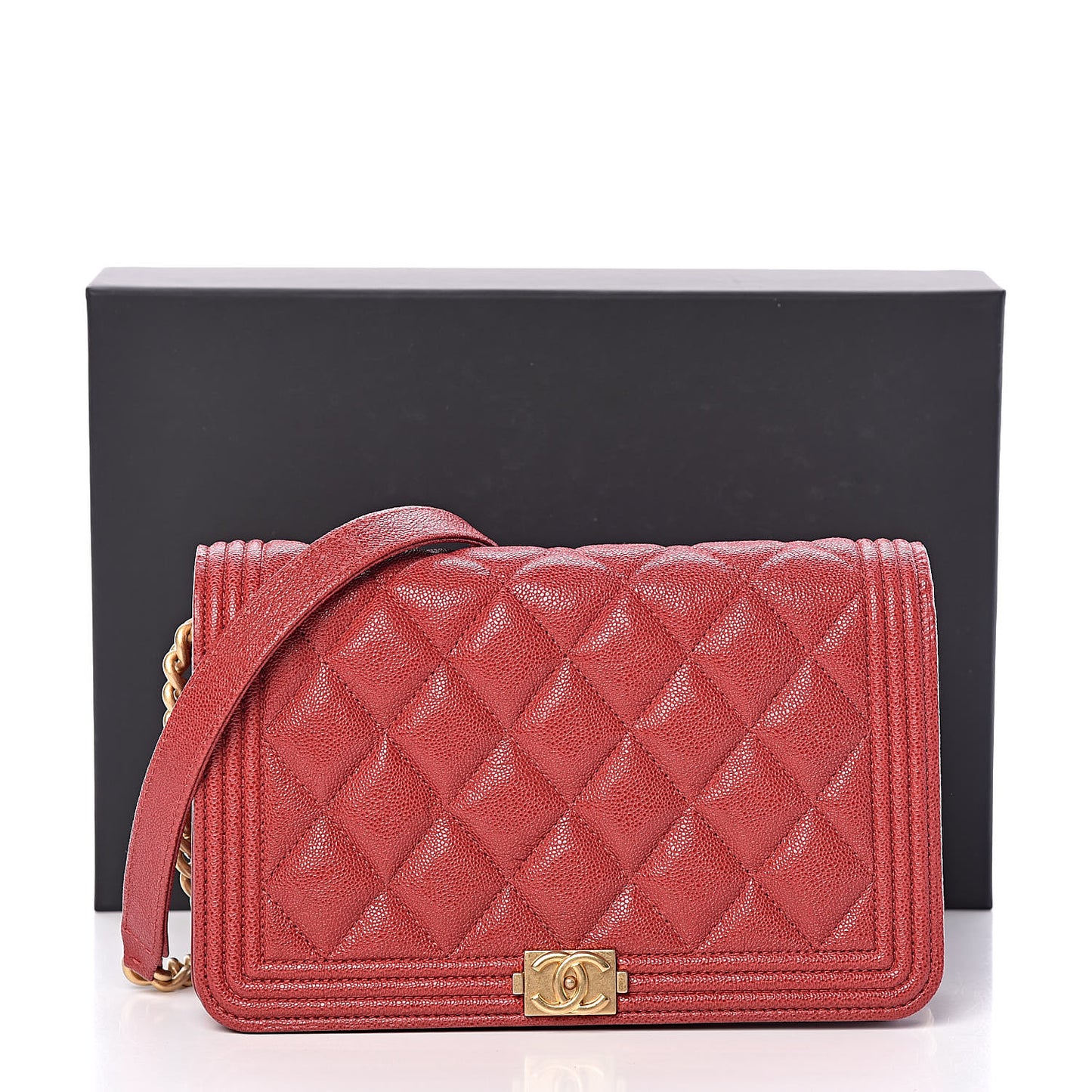 Caviar Quilted Boy Wallet On Chain WOC Red