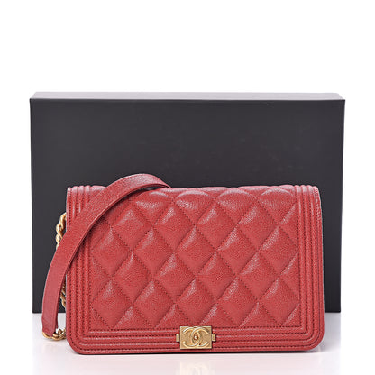 Chanel Caviar Quilted Boy Wallet On Chain WOC Red 12 of 12