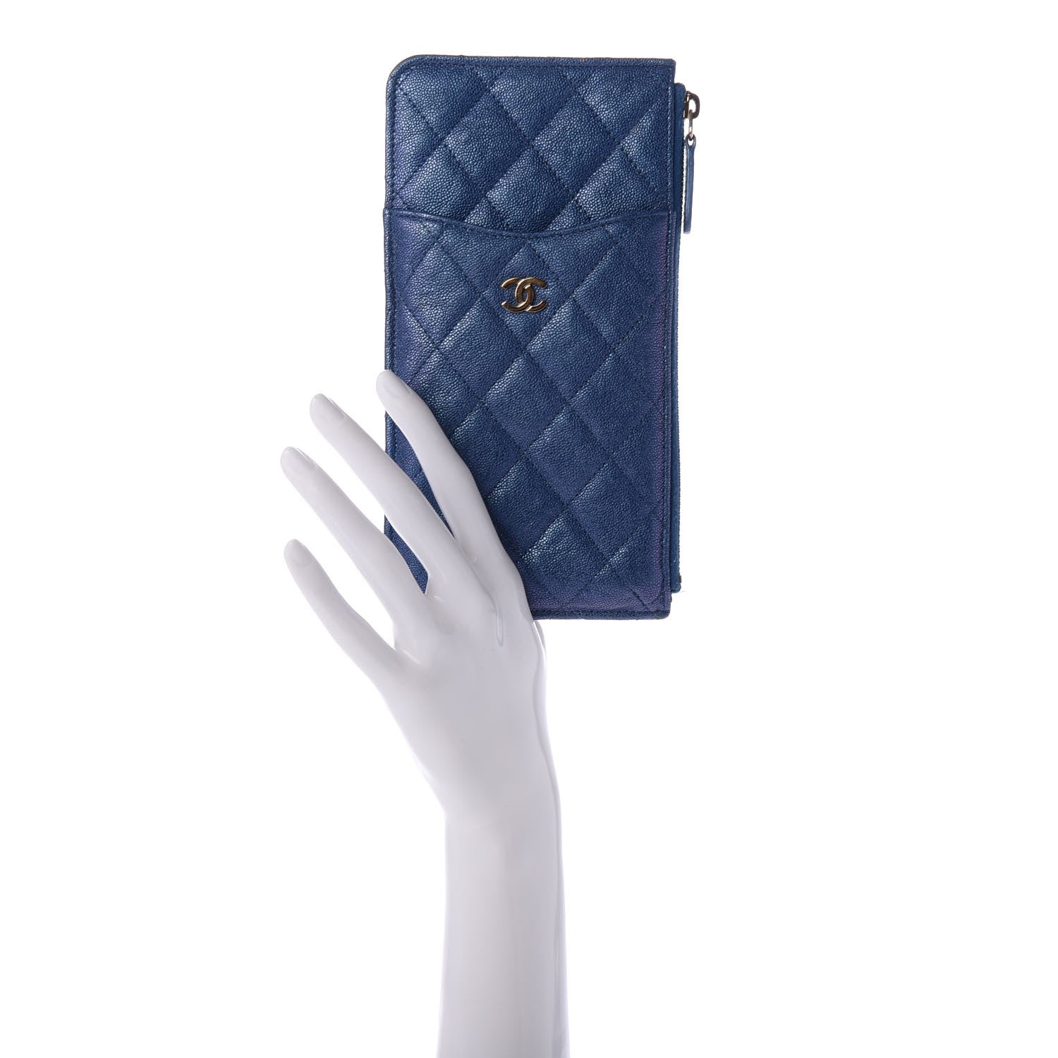 Chanel Iridescent Caviar Quilted Classic Flat Wallet Pouch Dark Blue 2 of 7