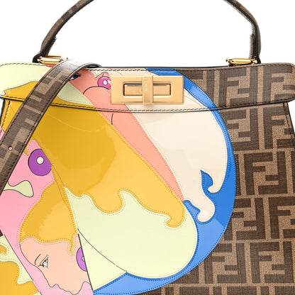 Fendi Glazed Fabric Vitello FF 1974 Hairdo Girls Inlay Medium Peekaboo Iconic Satchel Mogano Panna Multicolor 8 of 10