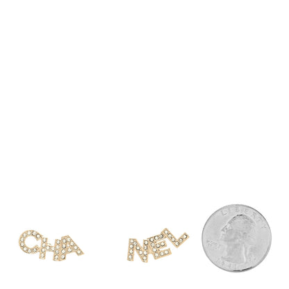 Chanel Crystal Pearl Signature Stud Earrings Gold 2 of 4
