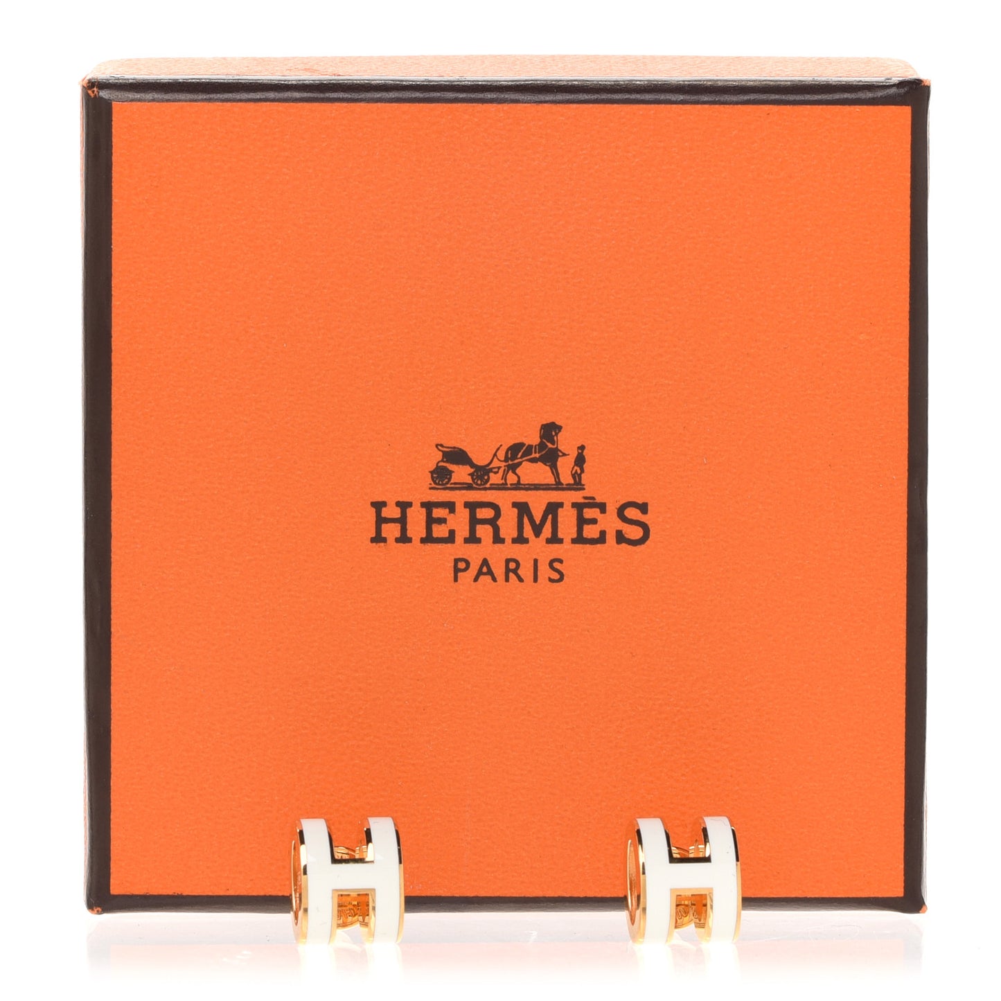 Gold Lacquered Mini Pop H Earrings White
