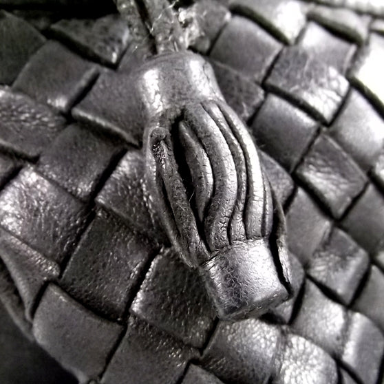 Vintage Woven Leather Shoulder Bag Nero