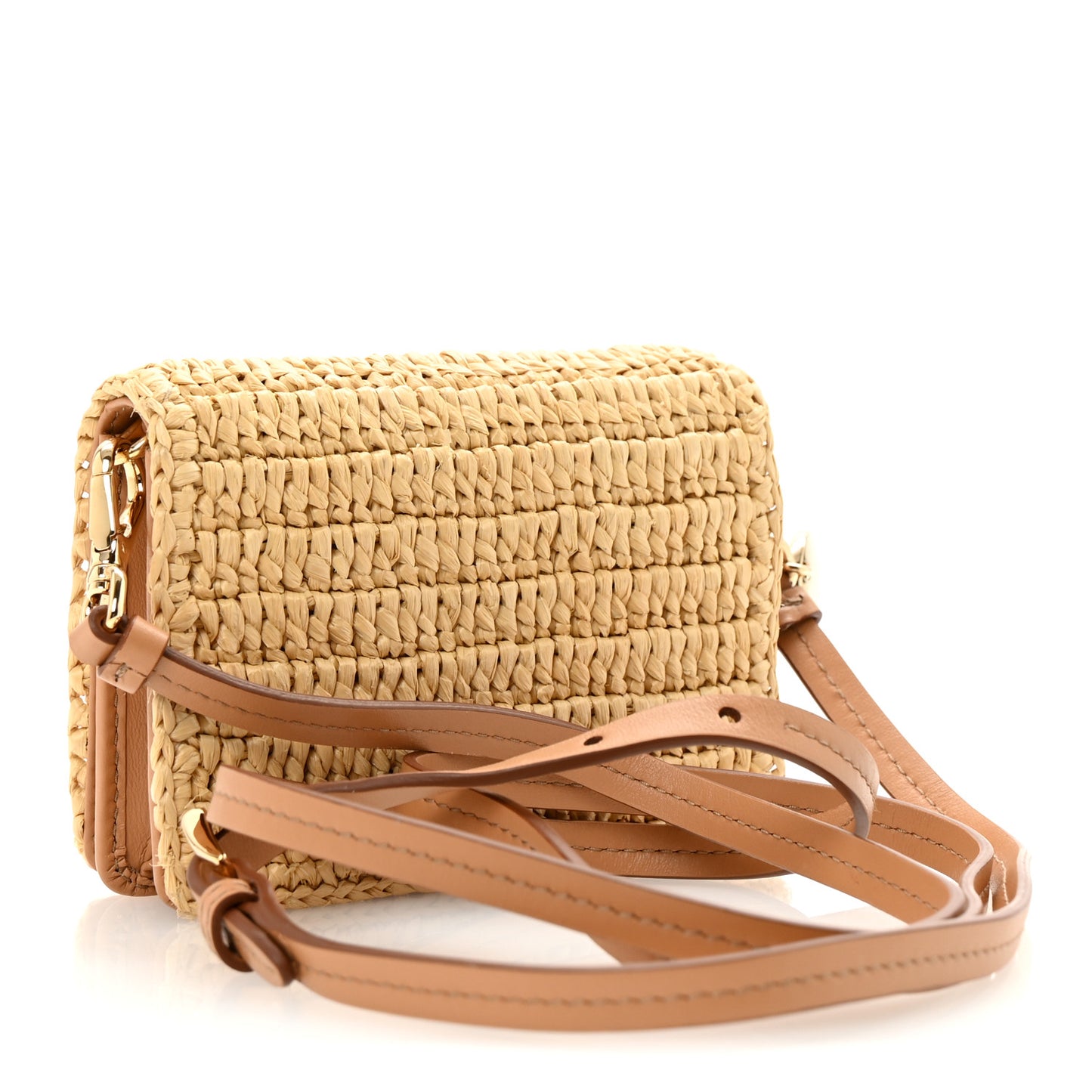 Raffia Effect Crochet Metal Triangle Logo Card Holder Beige Khaki