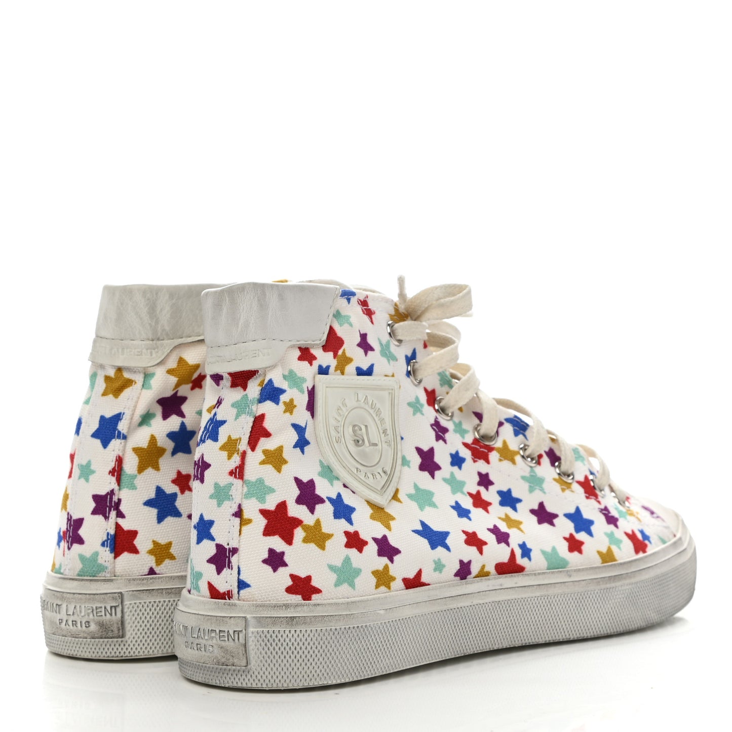 Distressed Canvas Fun-Star Print Bedford Hightop Sneakers 37.5 Cream