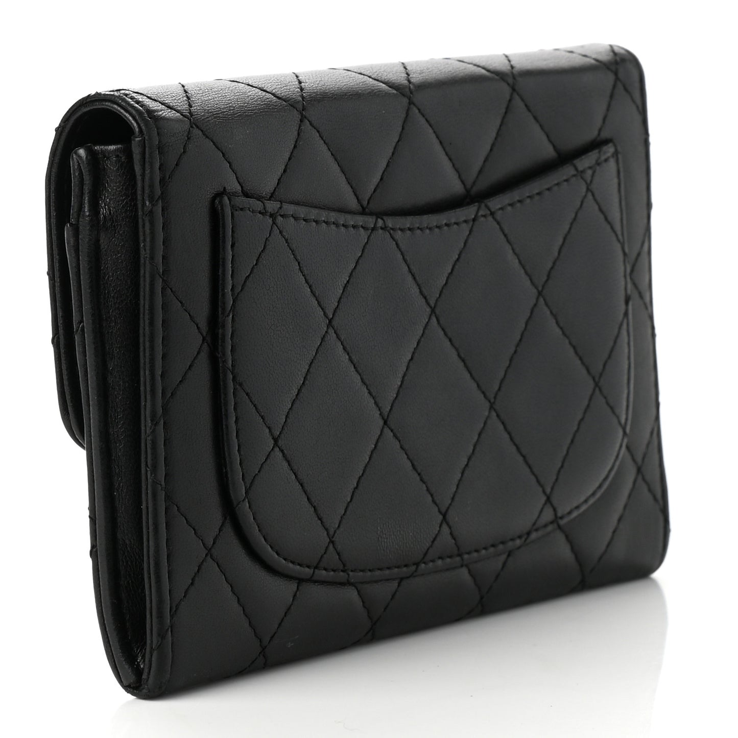 Lambskin Quilted Small Flap Wallet Black