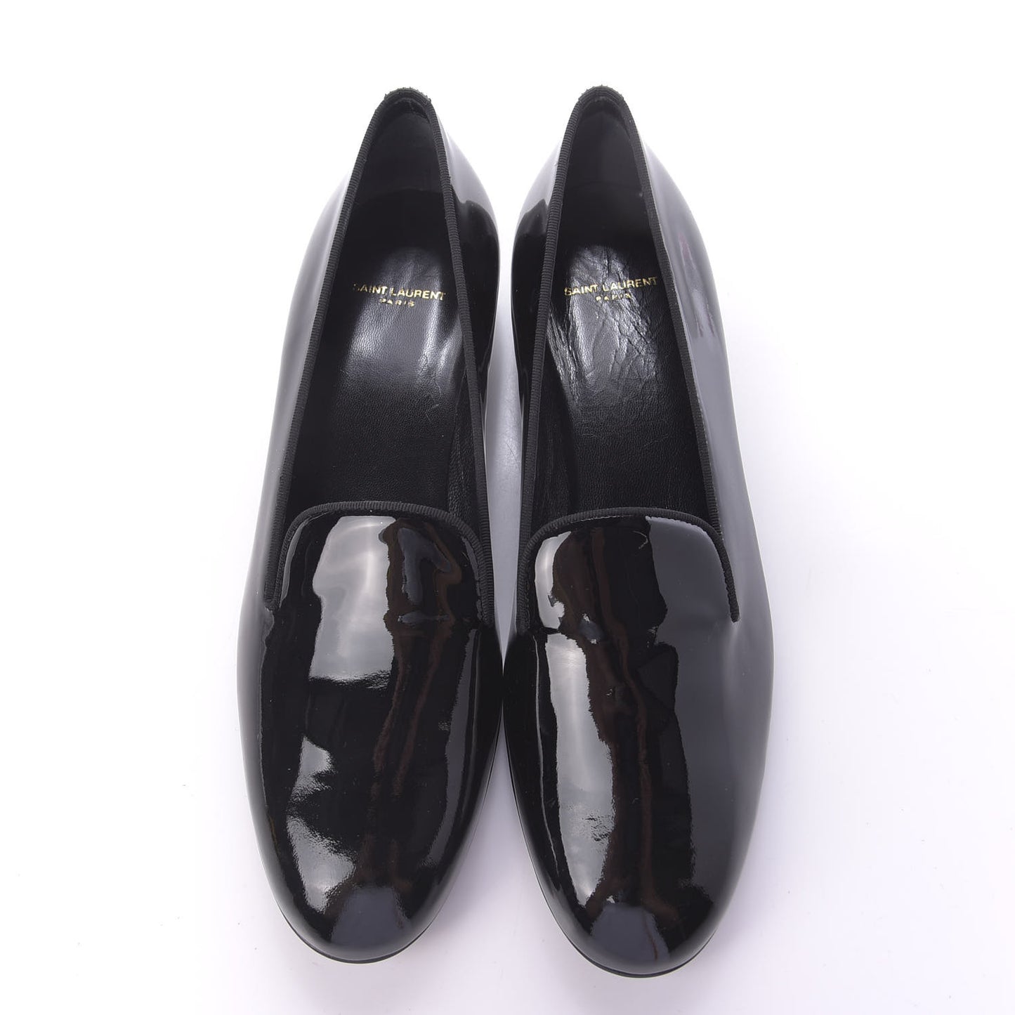 Patent Calfskin Smoking Slipper Flat Loafers 37 Black