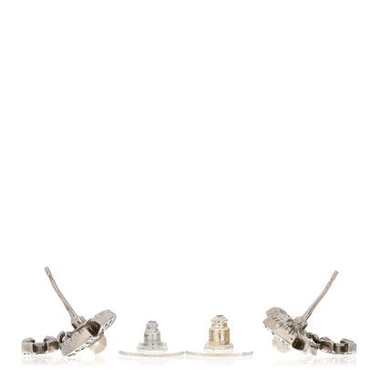 Chanel Crystal Pearl Bow CC Drop Earrings Silver 3 of 5