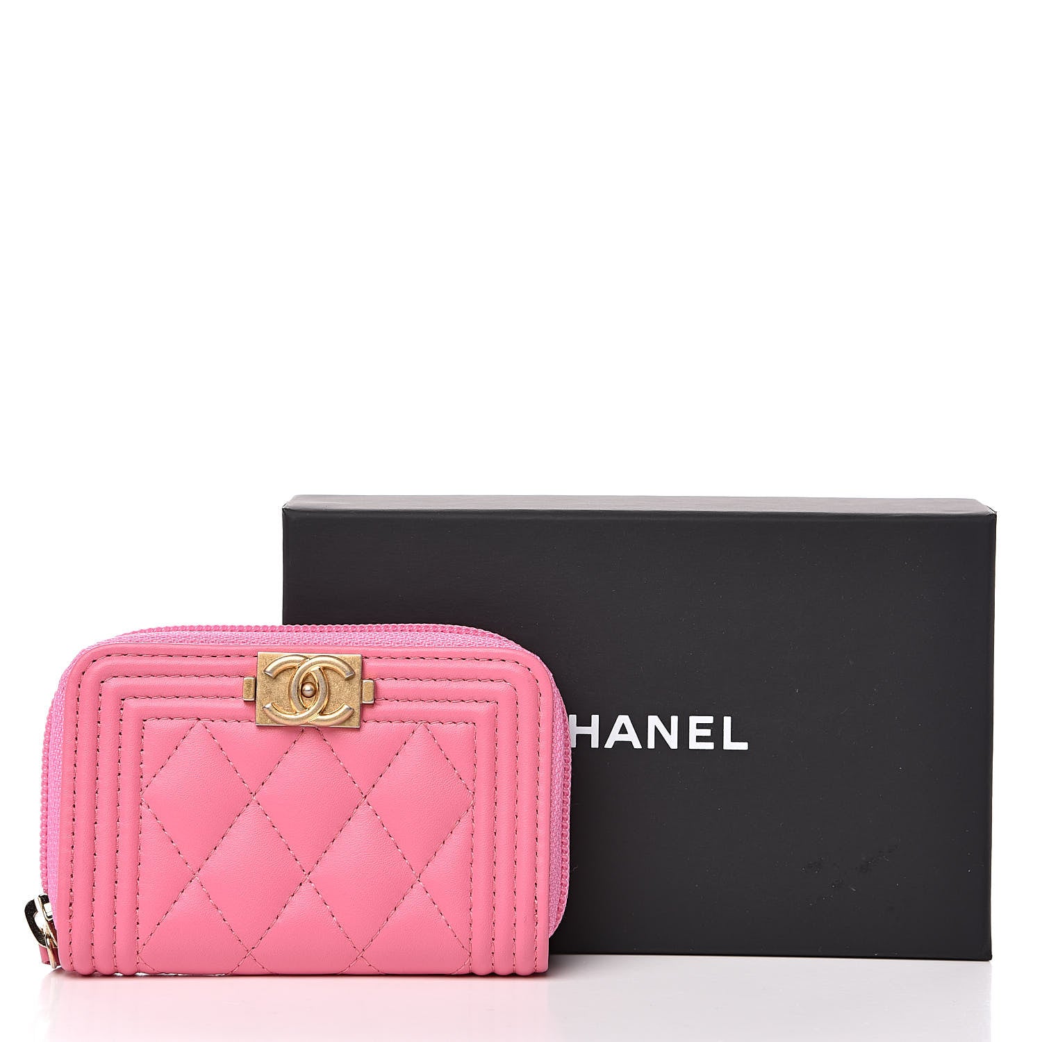 Chanel Lambskin Quilted Boy Zip Around Coin Purse Wallet Pink 8 of 8