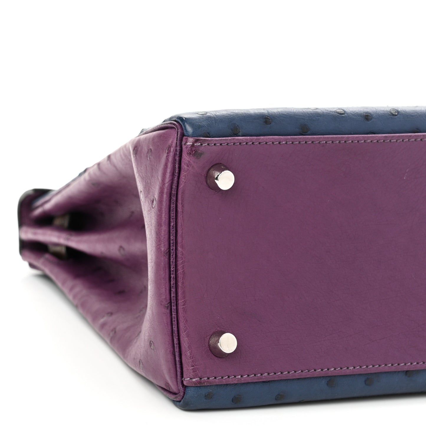 Ostrich Ghillies Kelly Retourne 32 Violine Bleu De Malte Marron