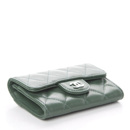 Chanel Lambskin Quilted Flap Card Holder Wallet Green 3 of 7