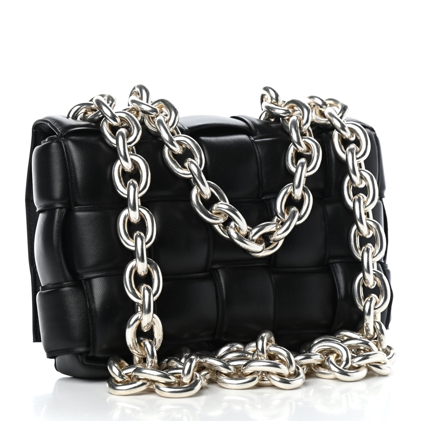 Lambskin Maxi Intreccio Padded Chain Cassette Crossbody Bag Black