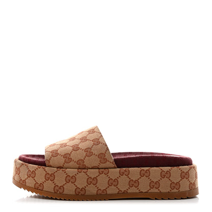 Gucci Canvas GG Monogram Angelina Platform Slide Sandals 40 Beige Ruggine 1 of 9