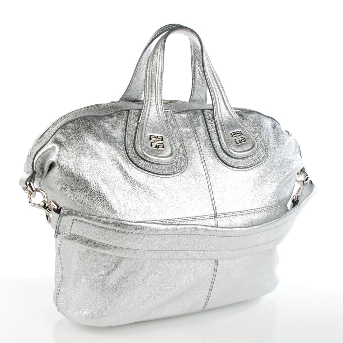 Metallic Calfskin Large Nightingale Silver