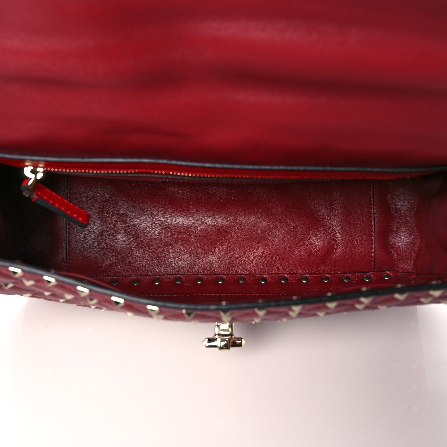 Nappa Large Rockstud Spike Shoulder Bag Rubino