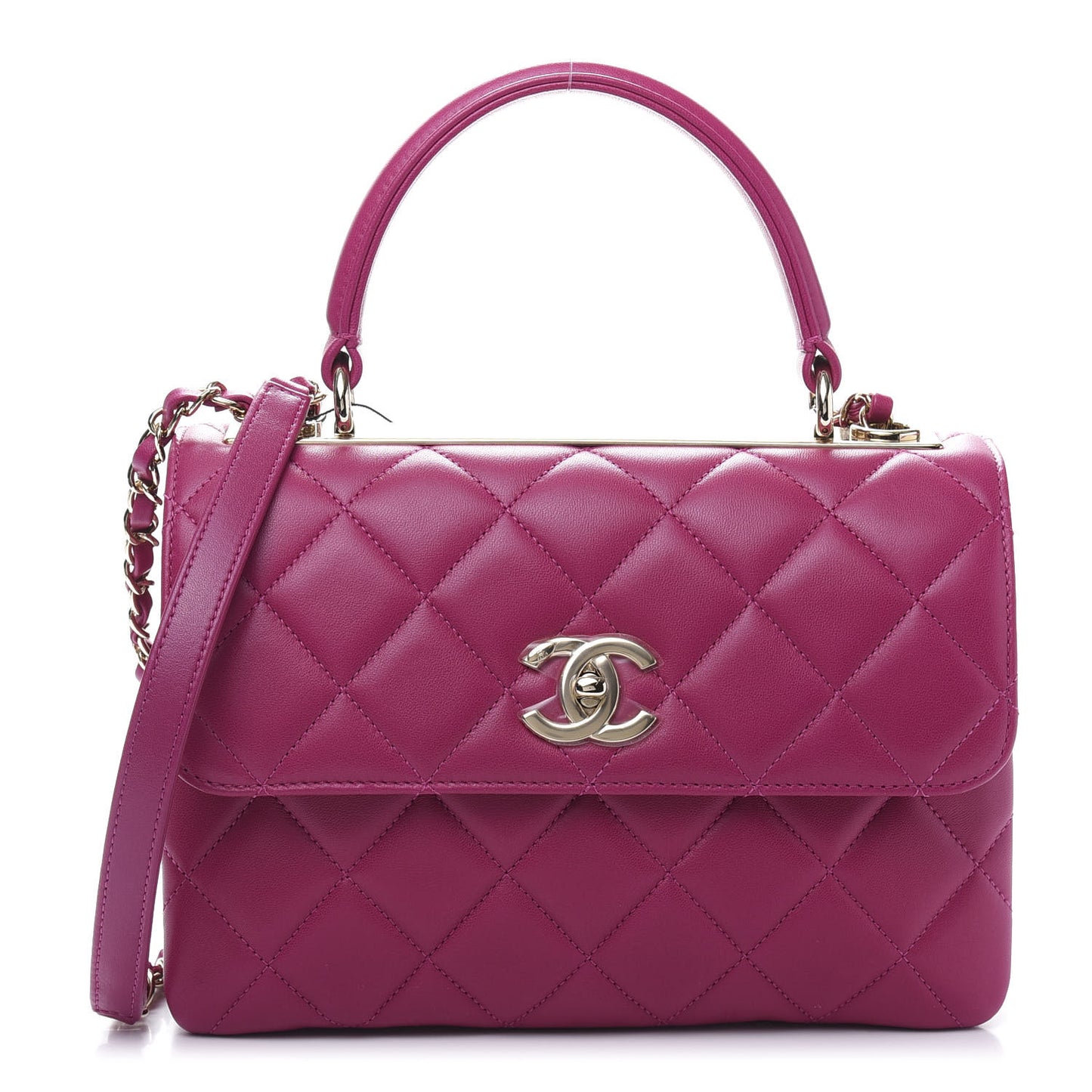Lambskin Quilted Small Trendy CC Dual Handle Bag Dark Pink
