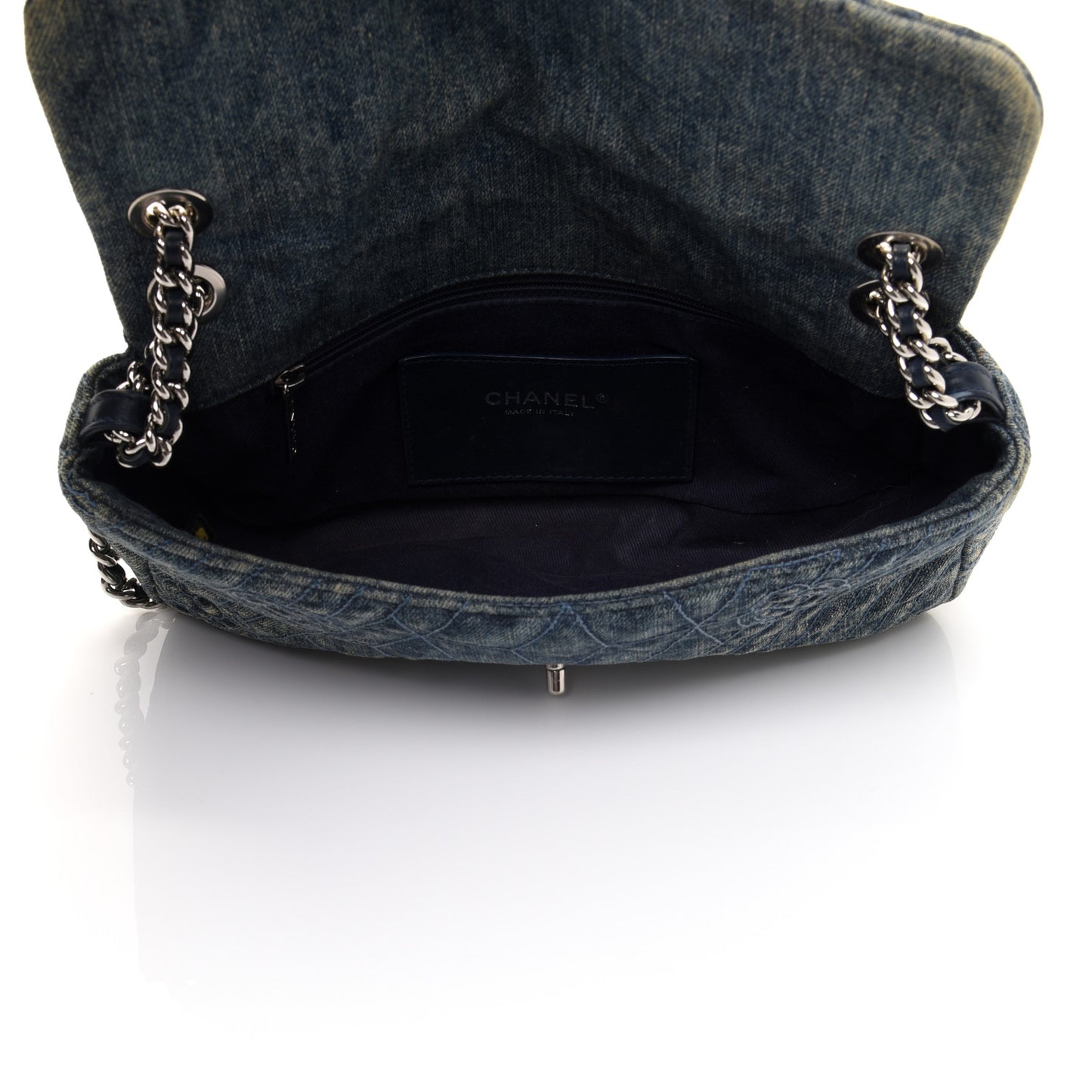 Denim Quilted Camellia Embroidered Medium Flap Blue