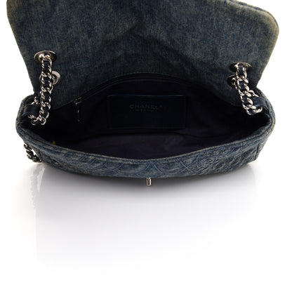 Chanel Denim Quilted Camellia Embroidered Medium Flap Blue 5 of 14