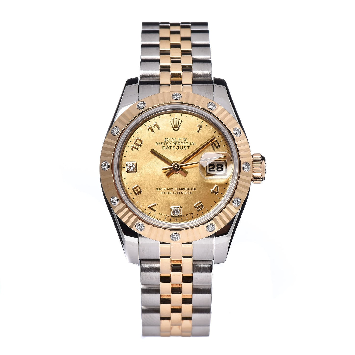 Stainless Steel 18K Yellow Gold Diamond 26mm Oyster Perpetual Datejust Watch Champagne 179313