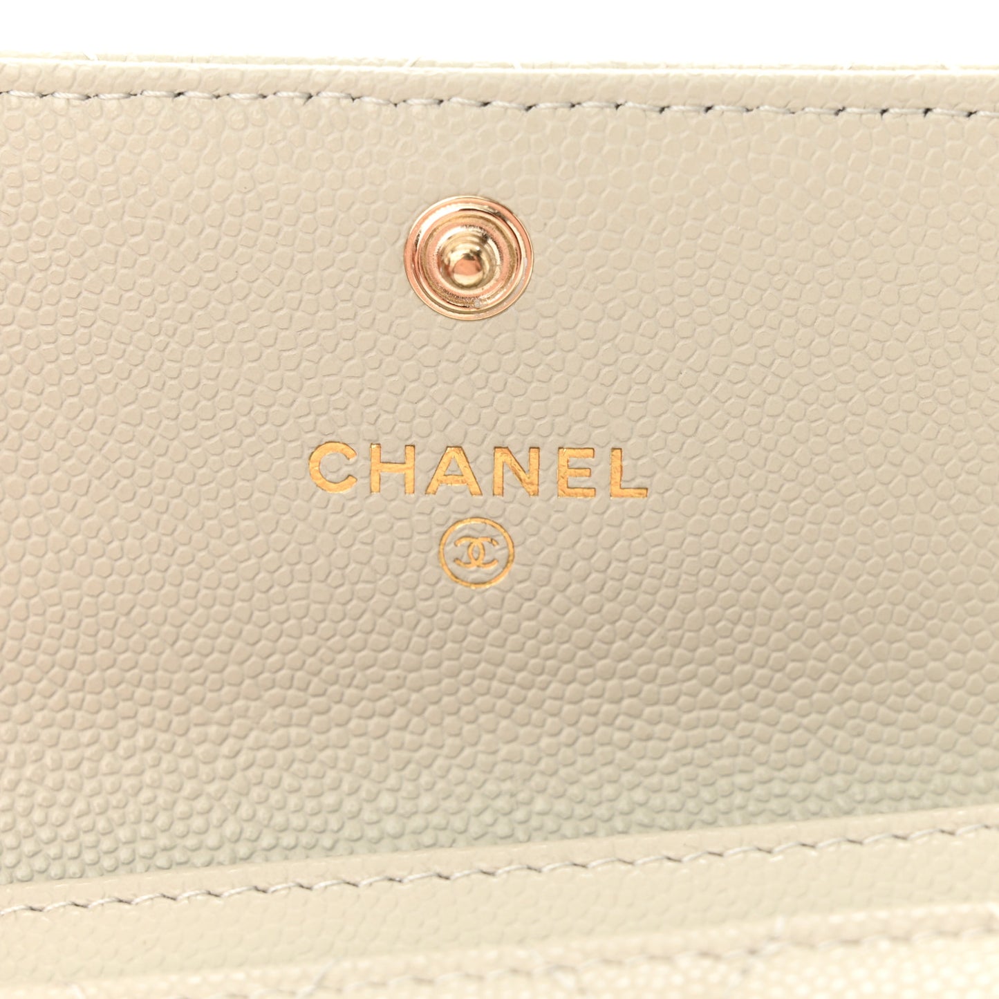 Caviar Quilted Crystal CC Flap Card Holder Light Grey