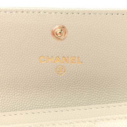 Chanel Caviar Quilted Crystal CC Flap Card Holder Light Grey 6 of 9