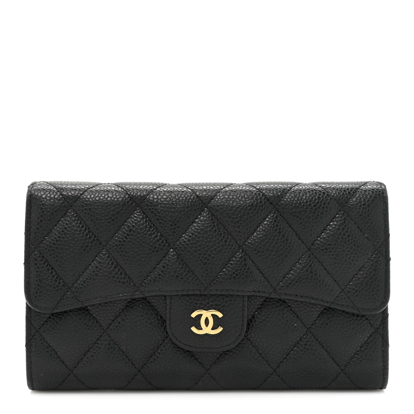 Caviar Quilted Large Flap Wallet Black