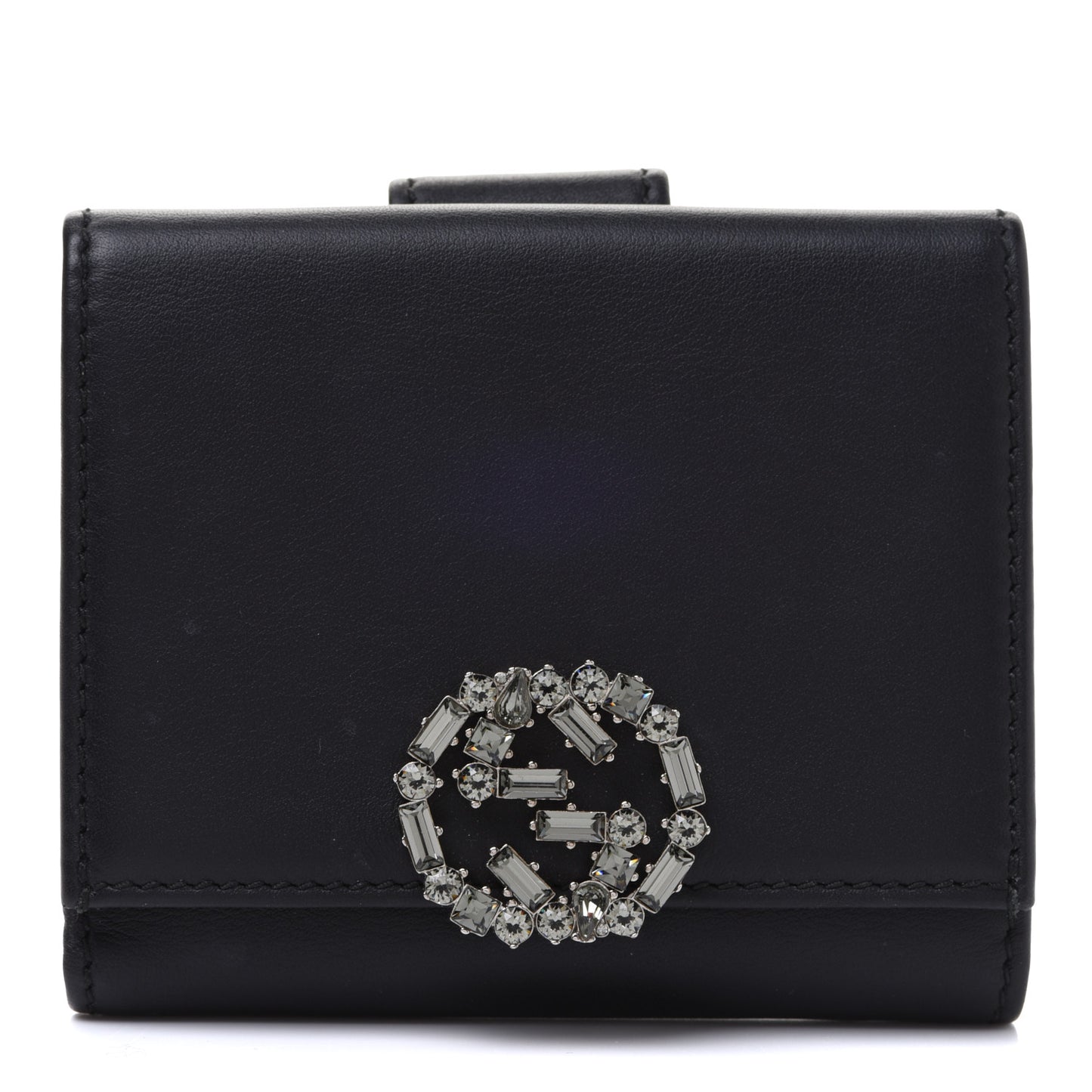 Calfskin Swarovski Crystal Mini GG Sparkling French Flap Wallet Black