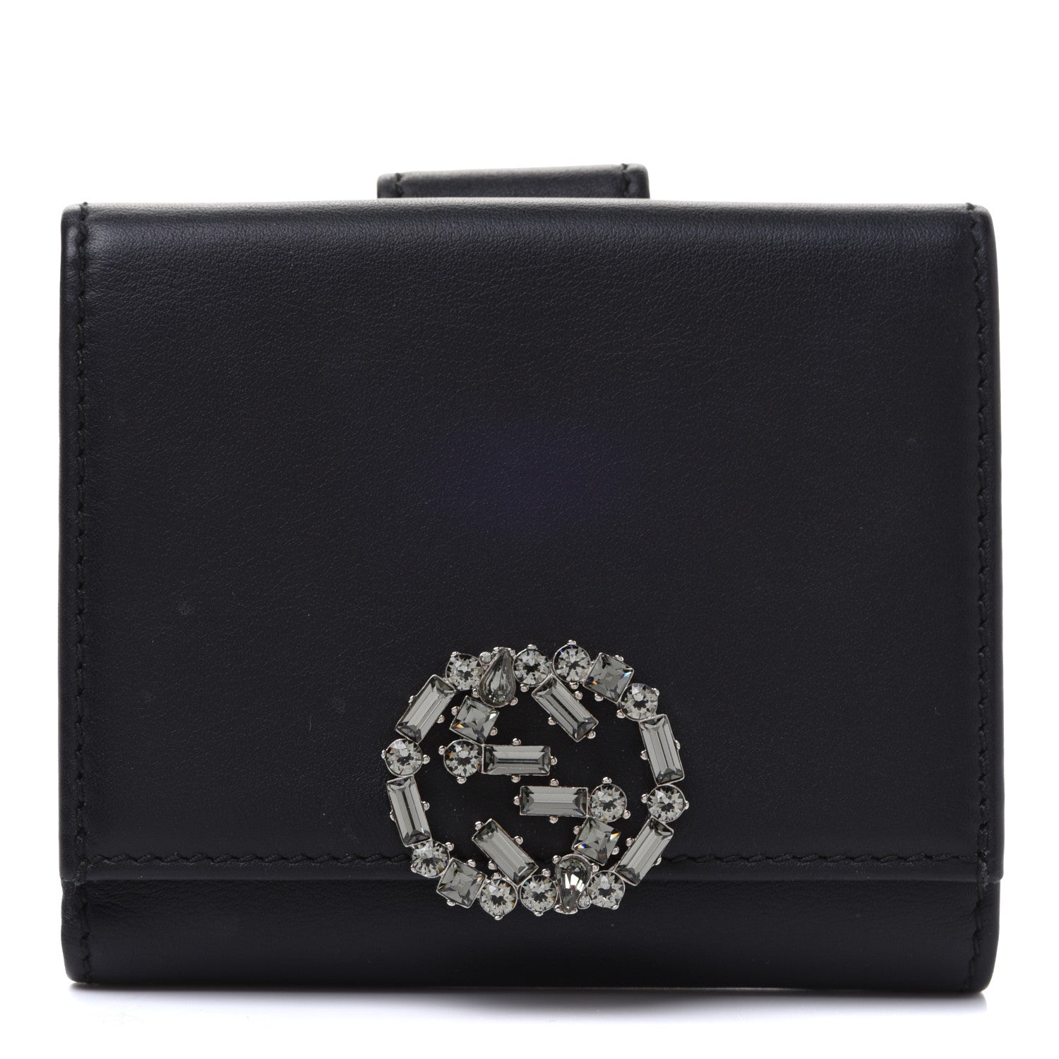 Gucci Calfskin Swarovski Crystal Mini GG Sparkling French Flap Wallet Black 1 of 9