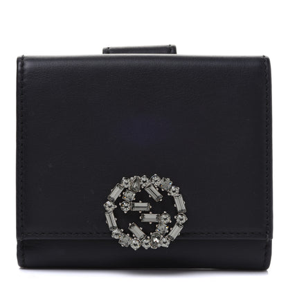 Gucci Calfskin Swarovski Crystal Mini GG Sparkling French Flap Wallet Black 1 of 9