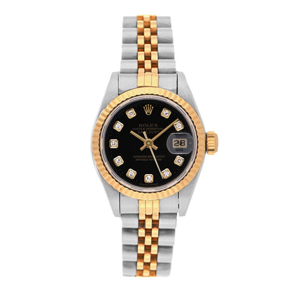 Rolex Stainless Steel 18K Yellow Gold Diamond 26mm Oyster Perpetual Datejust Watch Black 69173 1 of 4