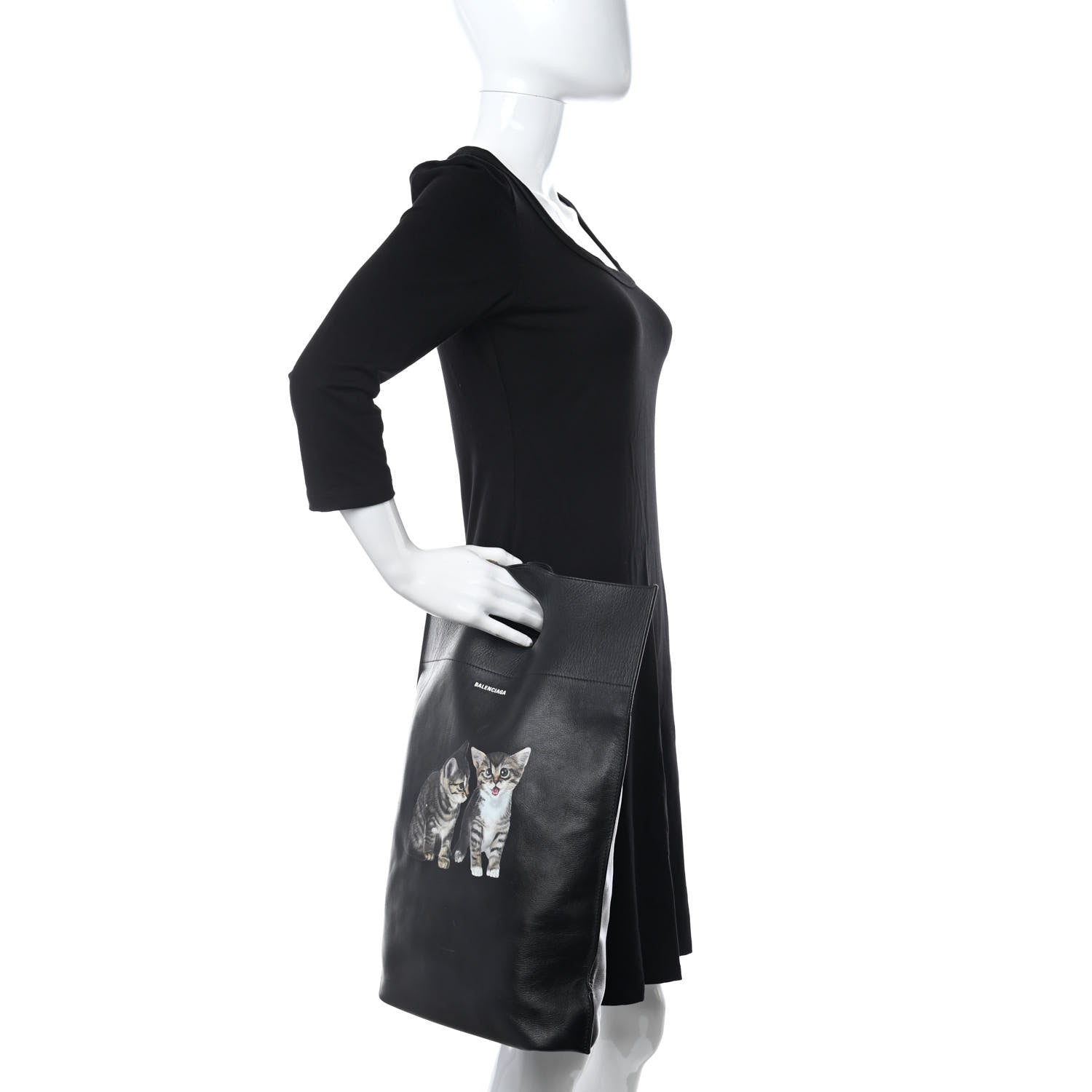 Balenciaga Calfskin Printed Kitten Plastic Bag Shopper S Black 2 of 10