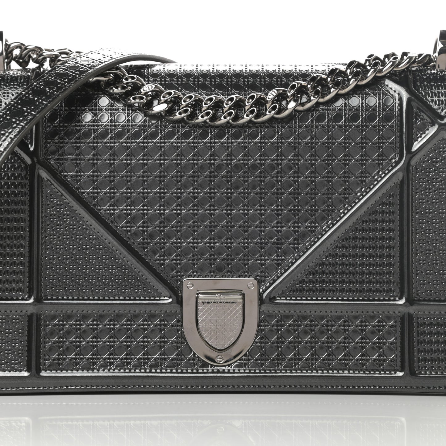 Metallic Patent Micro-Cannage Medium Diorama Flap Bag Onyx Black